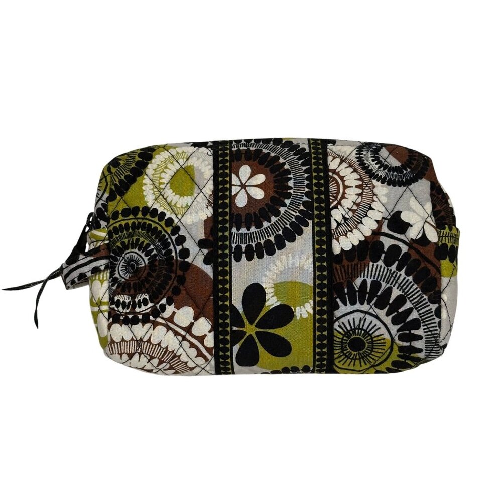 Vera Bradley Cocoa Moss Medium Cosmetic Makeup Bag Medallion Green White Brown - Picture 2 of 11